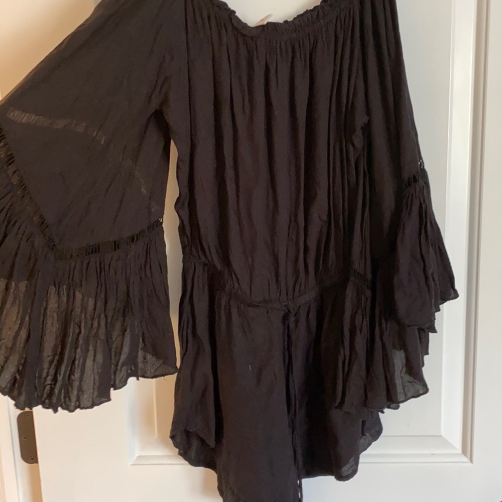 Off the shoulder black bell sleeve romper